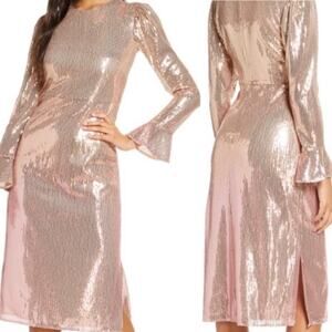 Rachel Parcell Women's Sequin Striped Pink Ombre Long Sleeve Dress sz S NWT